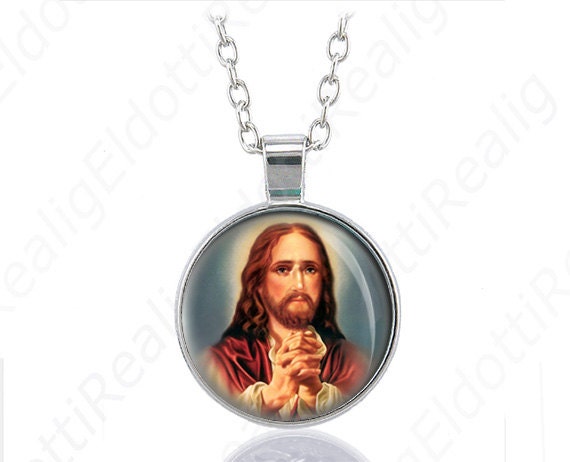 Jesus Christ Catholic Necklace Medal Miracle Silver Tone Pendant 24'' Chain