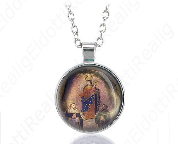 Our Lady of Las Lajas Catholic Necklace Medal Mary Silver Tone Pendant Chain Jewelry Madonna