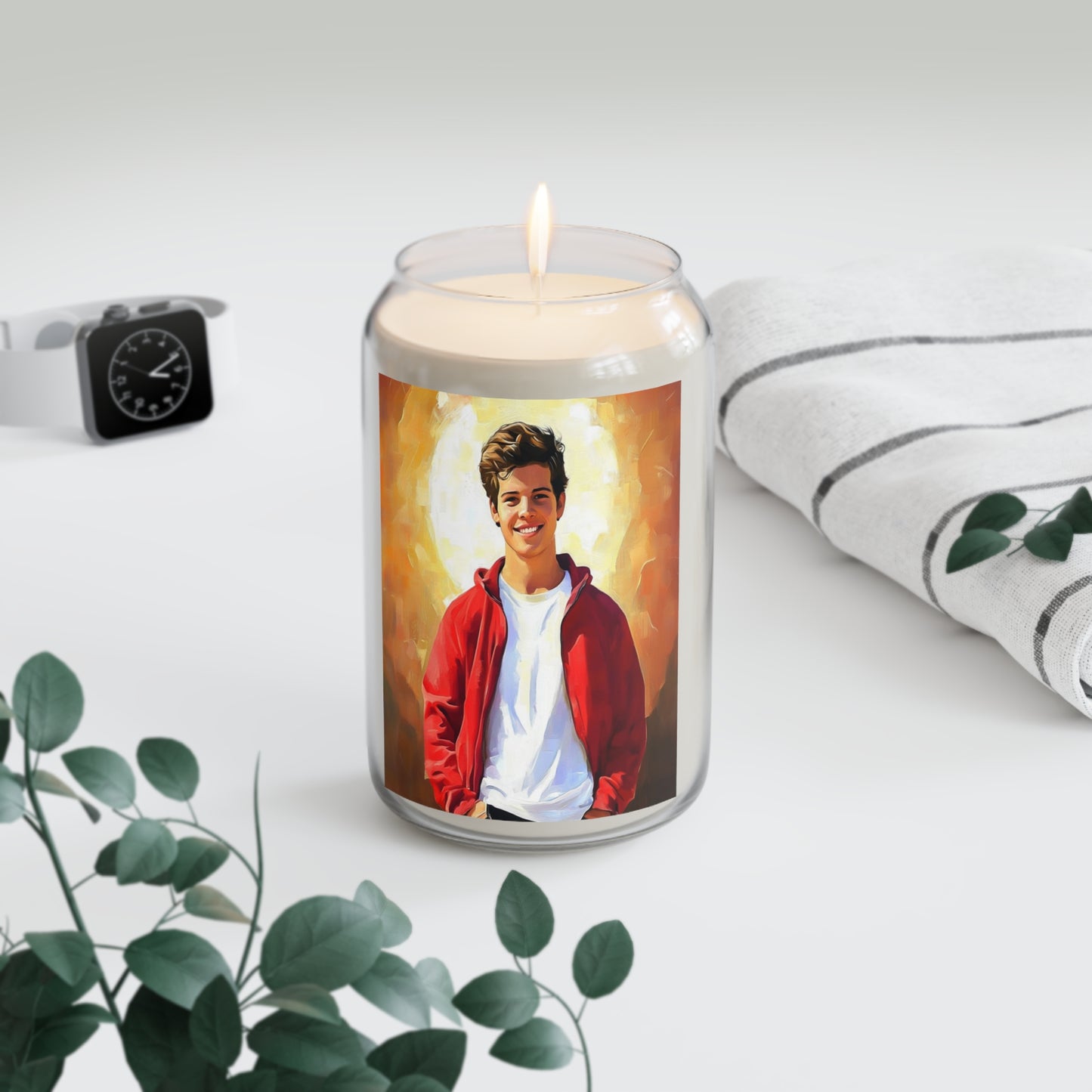 Blessed Carlo Acutis Catholic Serenity Scented Candle, 13.75oz | Relaxation Gift, Home Decor, Calm Atmosphere, Religious Decor