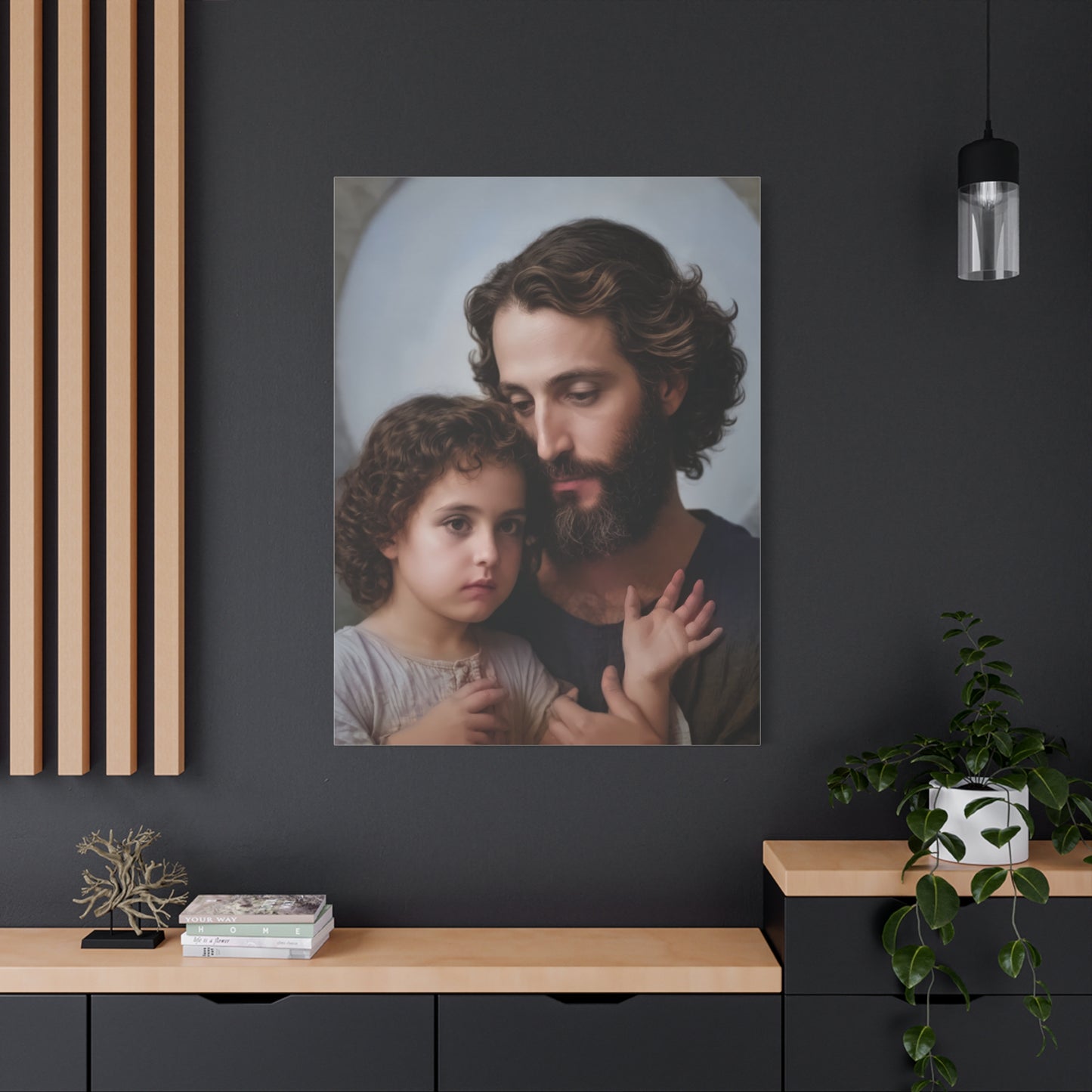 St. Joseph and Baby Jesus Catholic Canvas Wall Art, Print Christian Decor