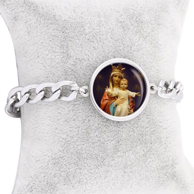 Our Lady Atonement Curb Bracelet Gold or Silver tone Religious Jewelry Simple Chain