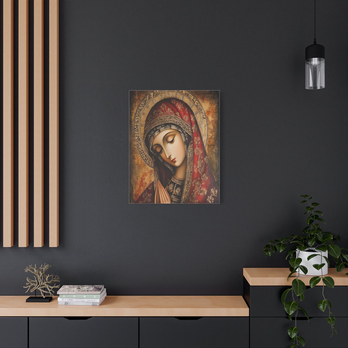 Holy Mary Icon in Byzantine Style - Canvas Wall Art, Christian Decor