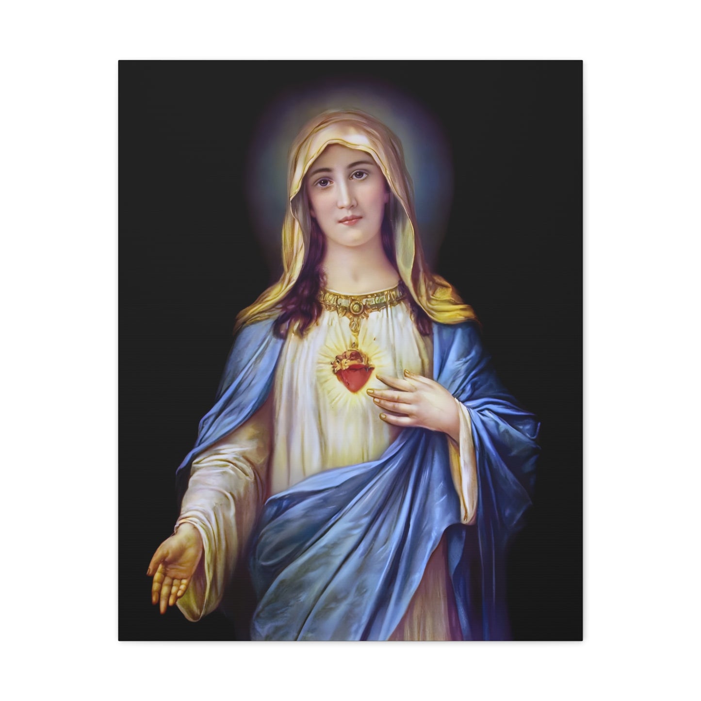 Immaculate Heart Mother Mary - Catholic Canvas Wall Art, Christian Decor