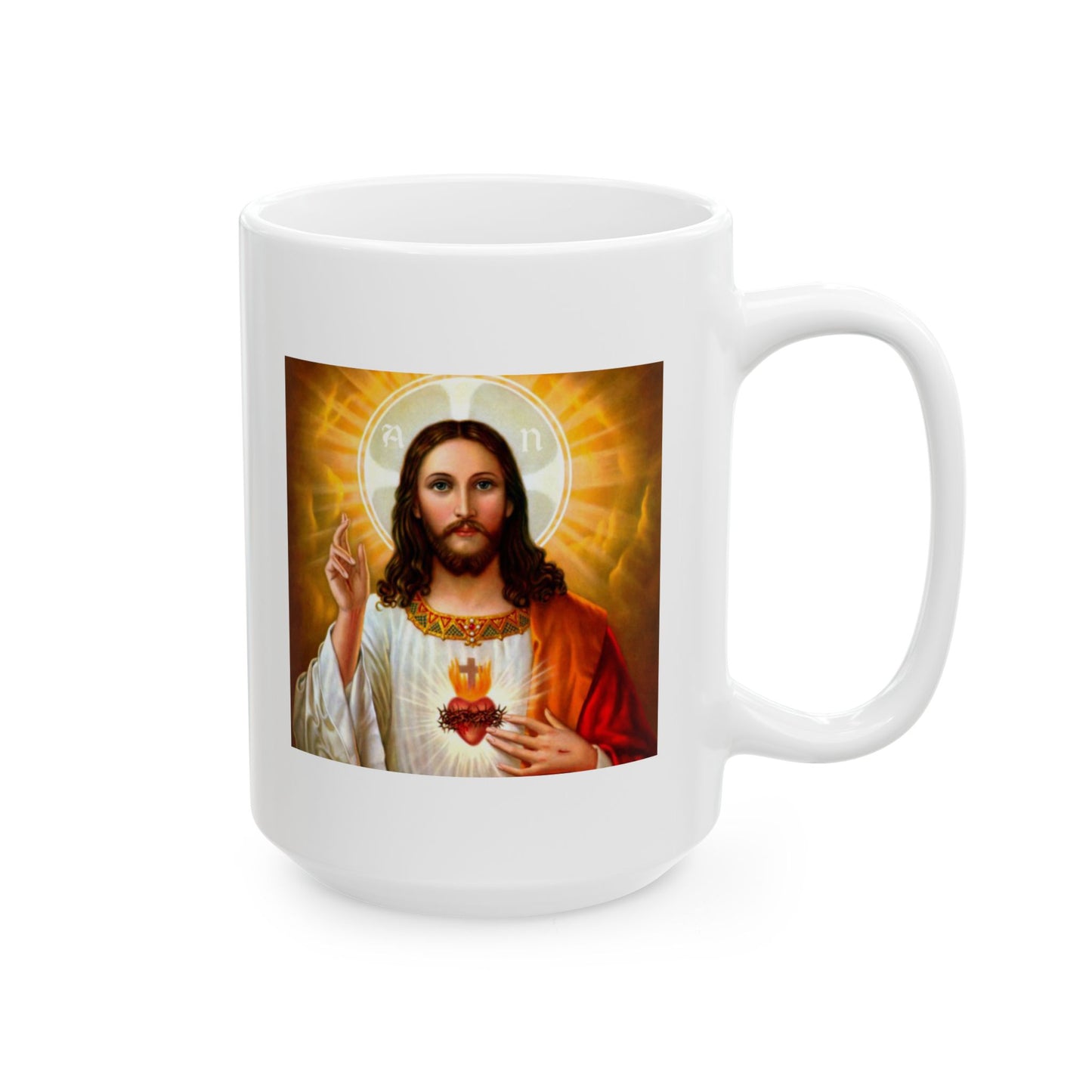 Ceramic Mug, Sacred Heart Design, Religious Coffee Cup, 11oz 15oz Gift for Devout Christians, Catholic Mother's Day Present, Christian Mug