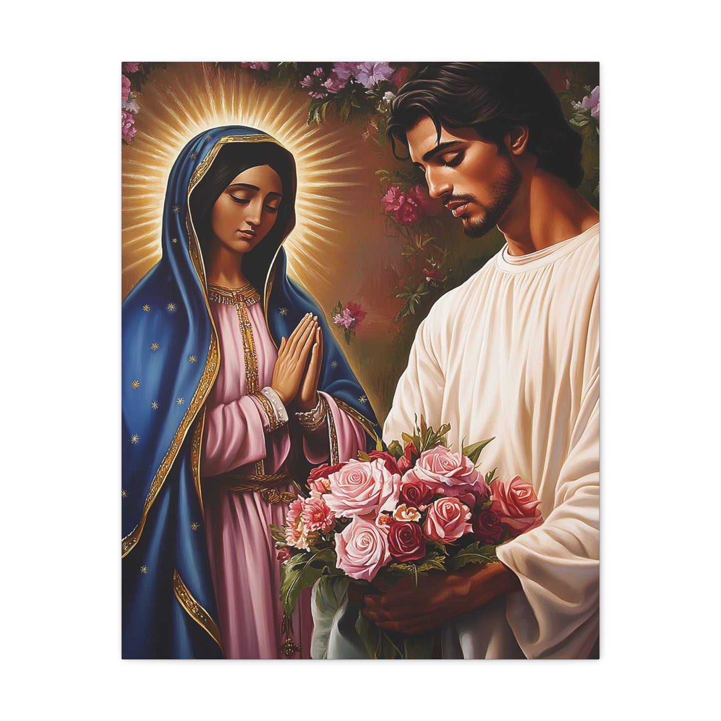 Our Lady Guadalupe and St. Juan Diego Full of Roses Catholic Canvas Wall Art, Christian Decor
