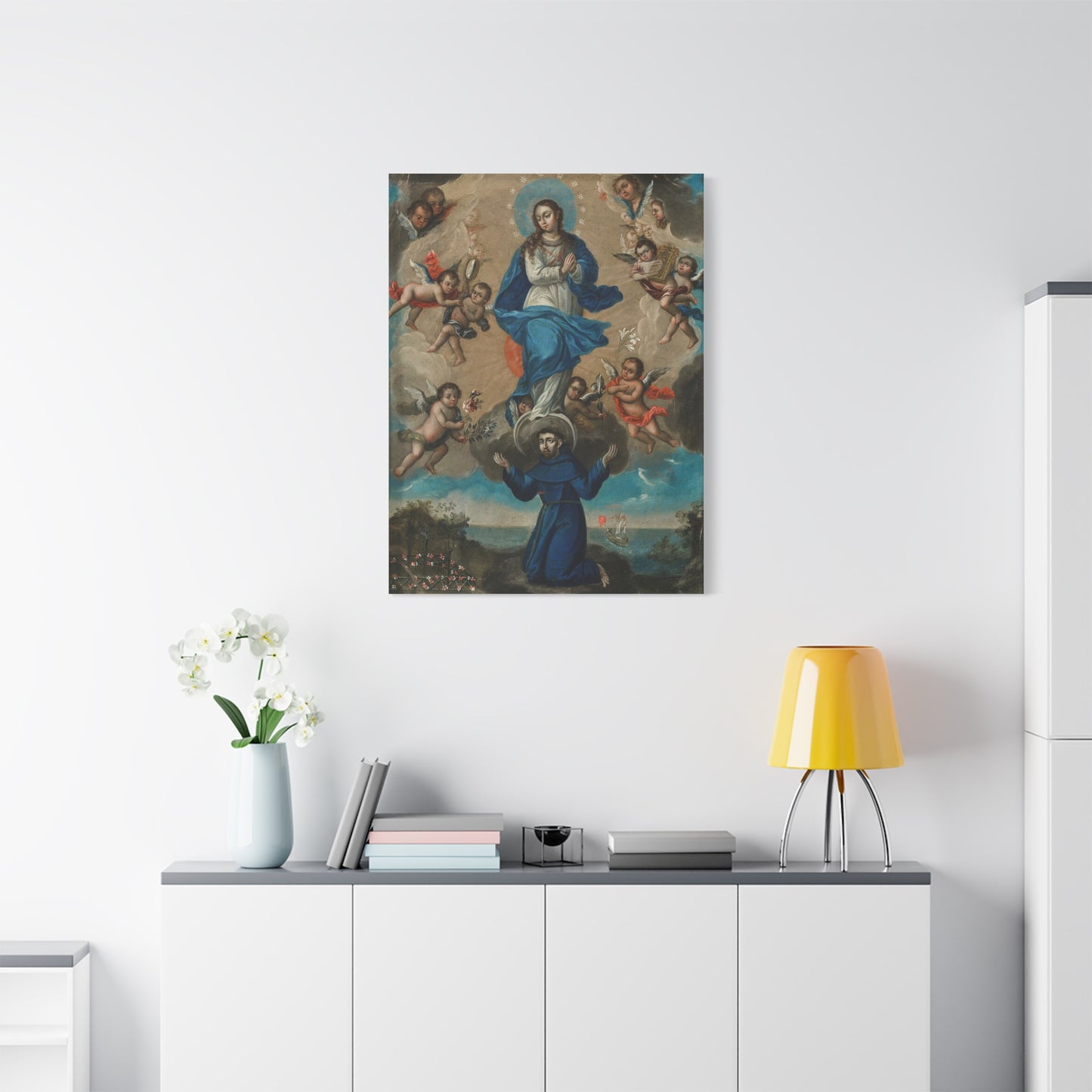 Immaculate Conception with Saint Francis and Angels Catholic HQ Print on Canvas Ready To Hang - Virgin Mary Canvas