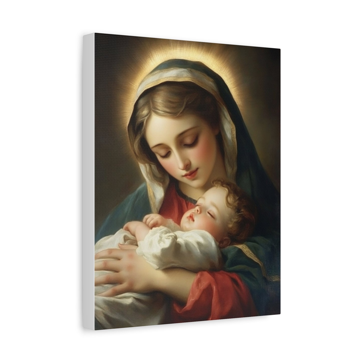 Mary and Sleeping Baby Jesus Catholic Canvas Wall Art, Christian Decor
