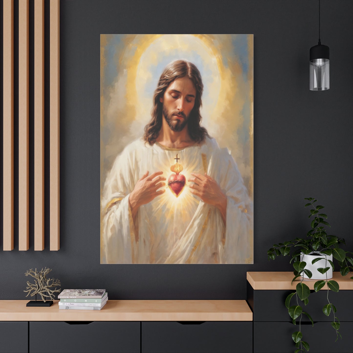 Jesus Christ Sacred Heart Catholic Canvas Wall Art, Christian Decor