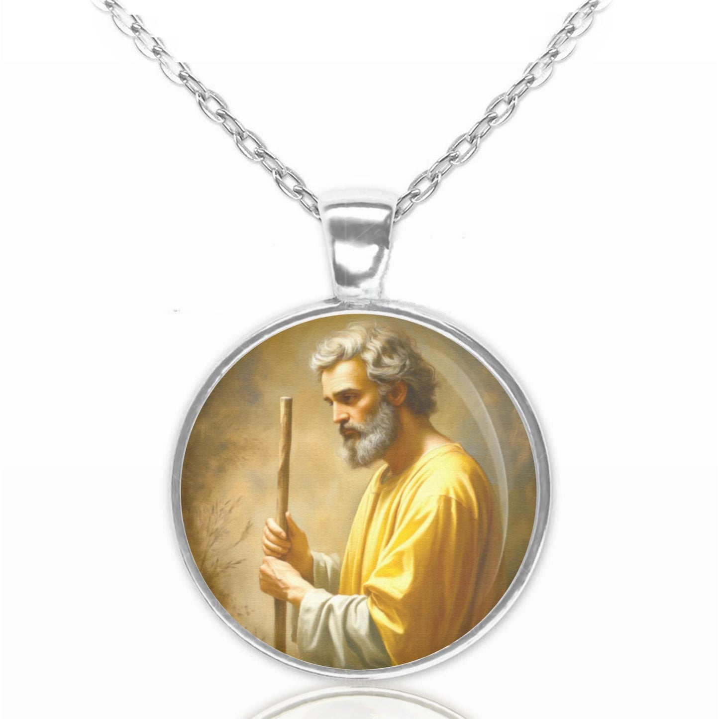 Saint Joseph Necklace Medal Religious Pendant Bronze Silver