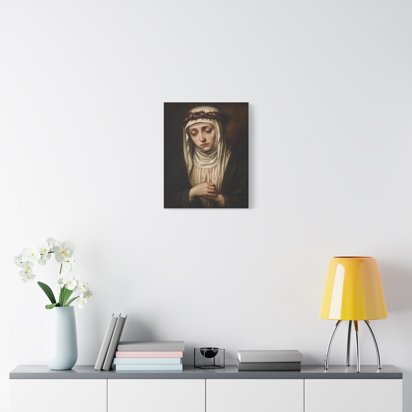 St. Catherine of Siena with Crown of Thorns Catholic Canvas Wall Art, Christian Decor