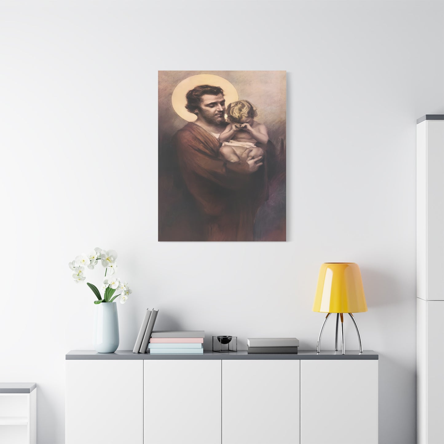 St. Joseph & Child Jesus Crying - Chambers - Catholic Canvas Wall Art, Christian Decor
