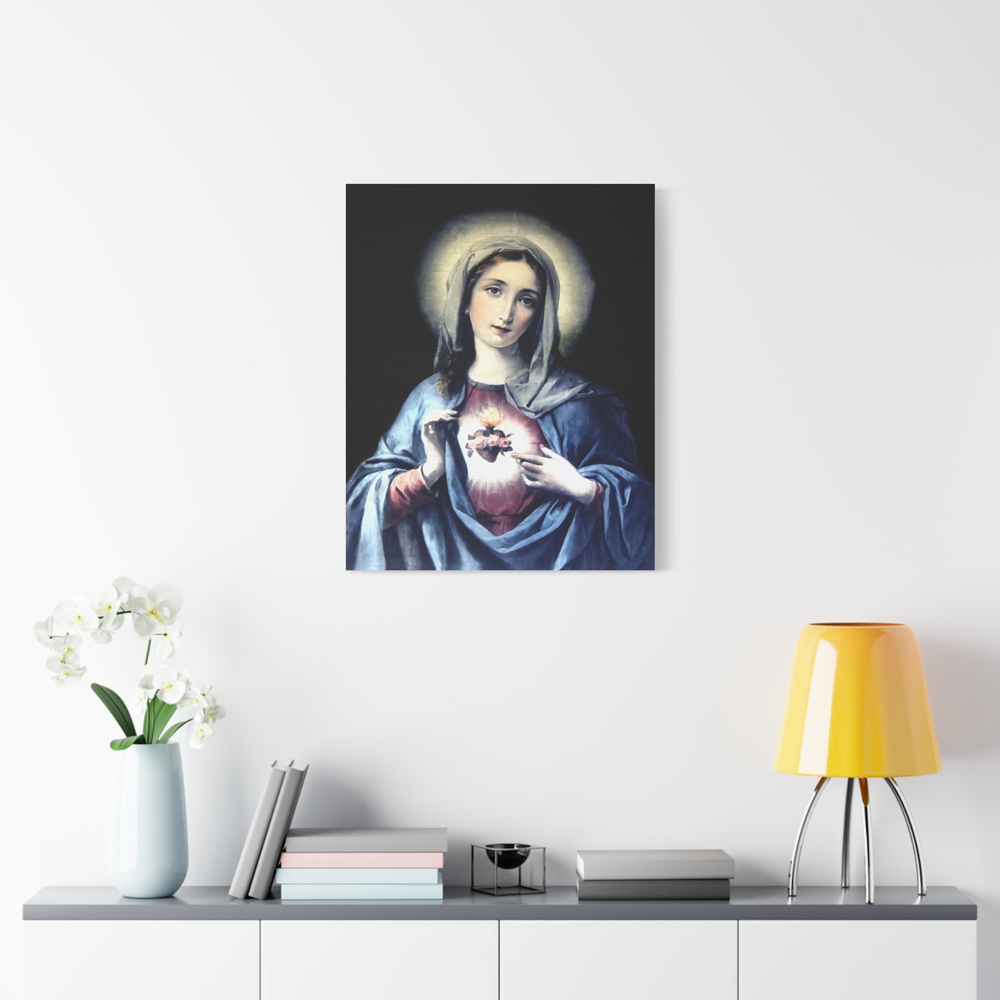 Ready to Hang - Immaculate Heart Virgin Mary Catholic Canvas Wall Art, Christian Decor