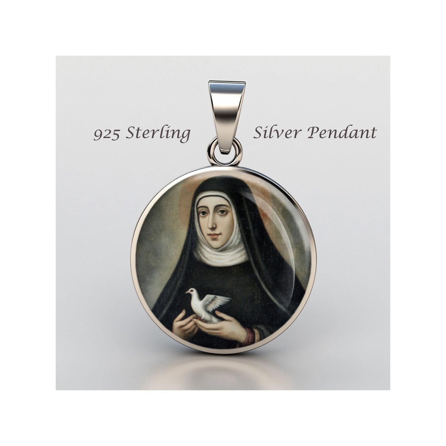 Saint Scholastica Religious Christian sterling silver 925 Christian Medal Patron Pendant