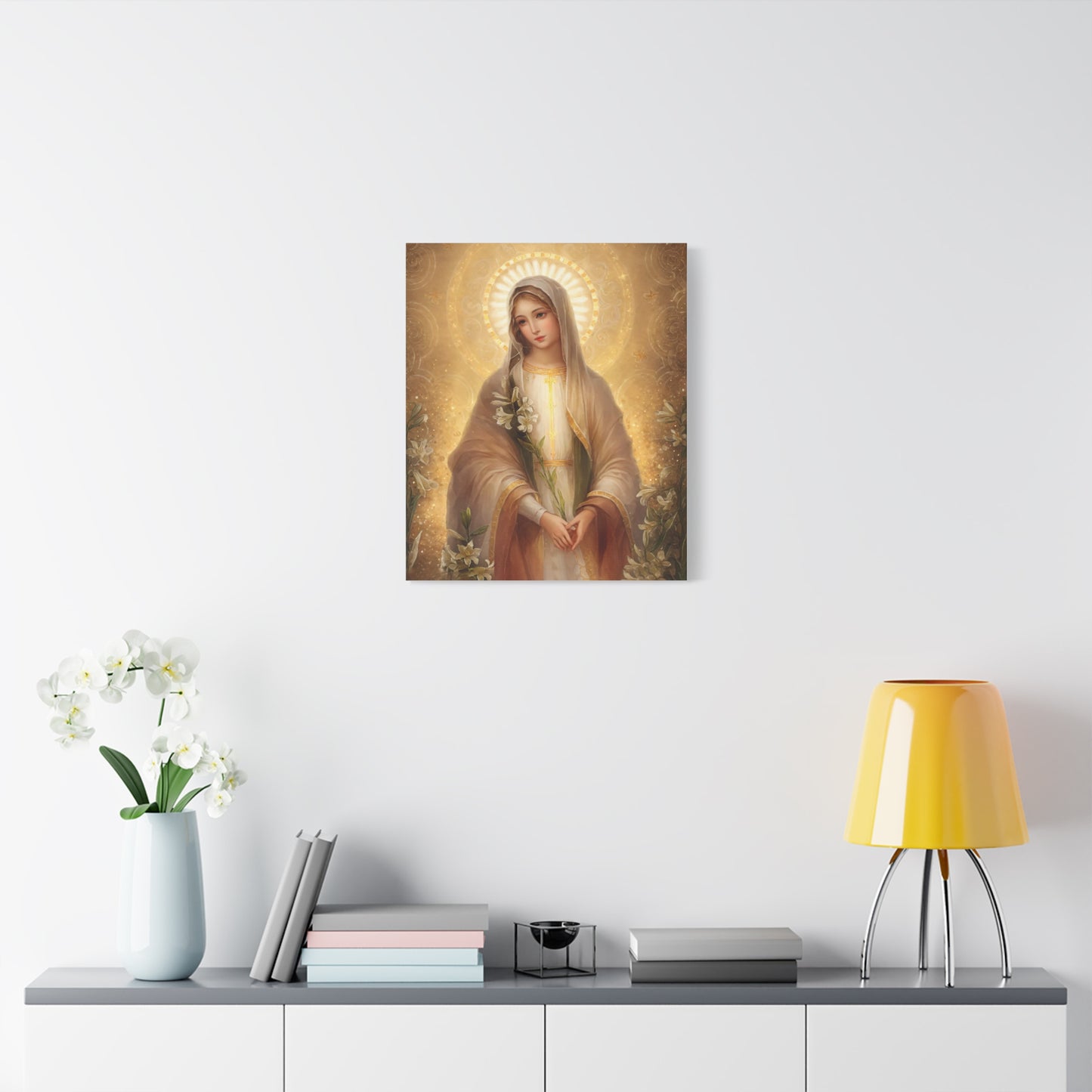 Ready to Hang - Mother Mary Our Lady of the Lilies Catholic Canvas Wall Art, Christian Decor