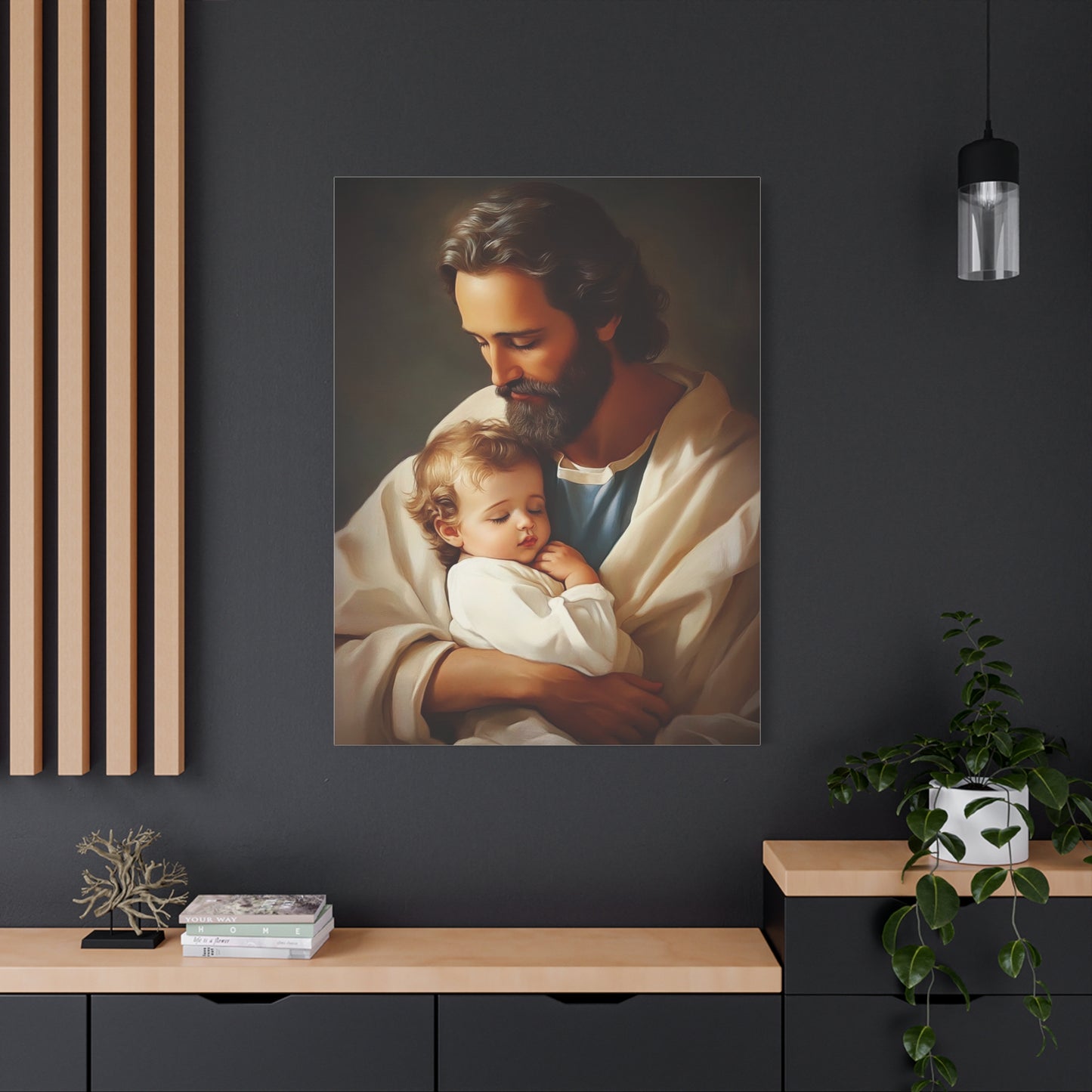 St. Joseph and Jesus Catholic Canvas Wall Art, Christian Decor