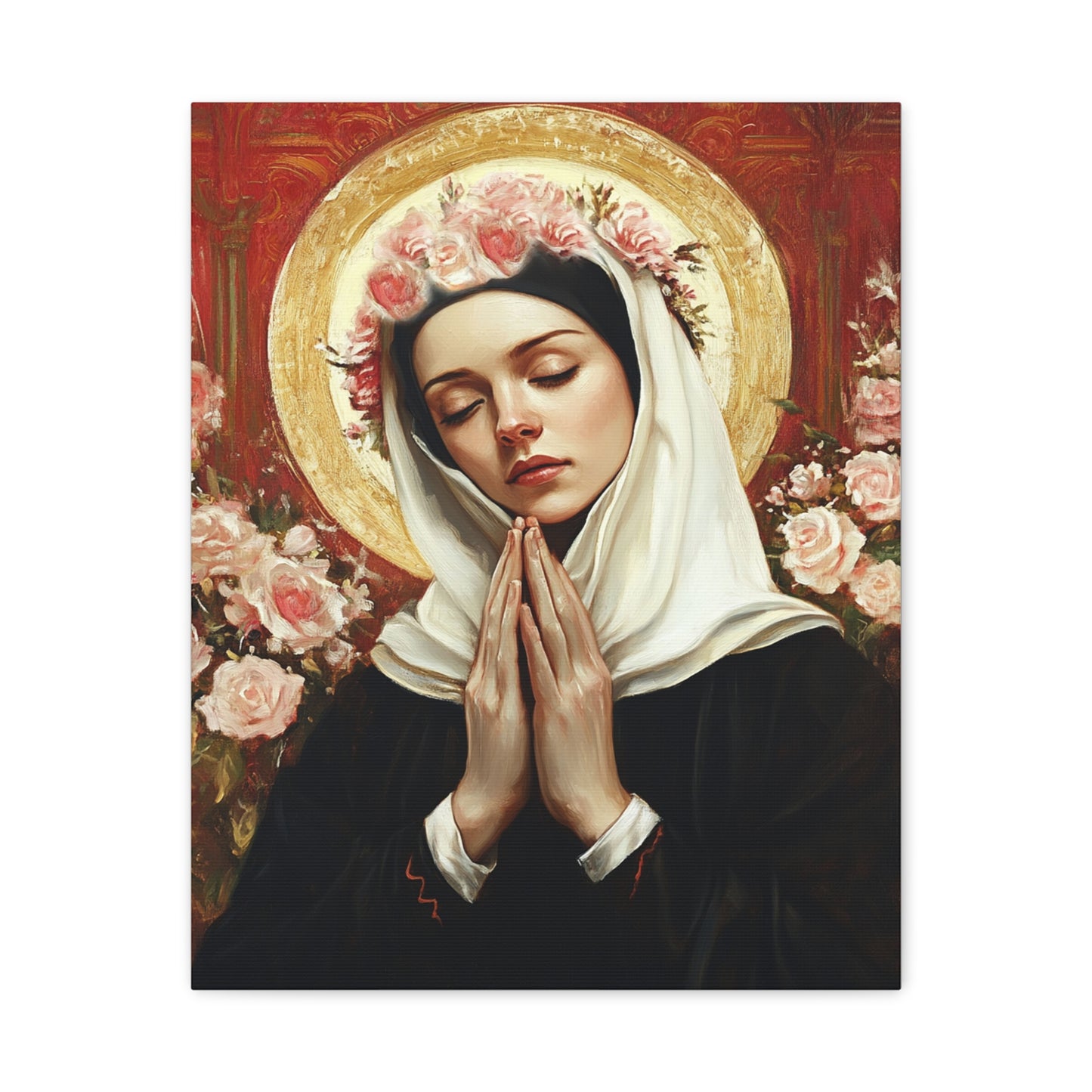 Ready To Hang - St. Rose of Lima Roses Catholic Canvas Wall Art, Christian Decor