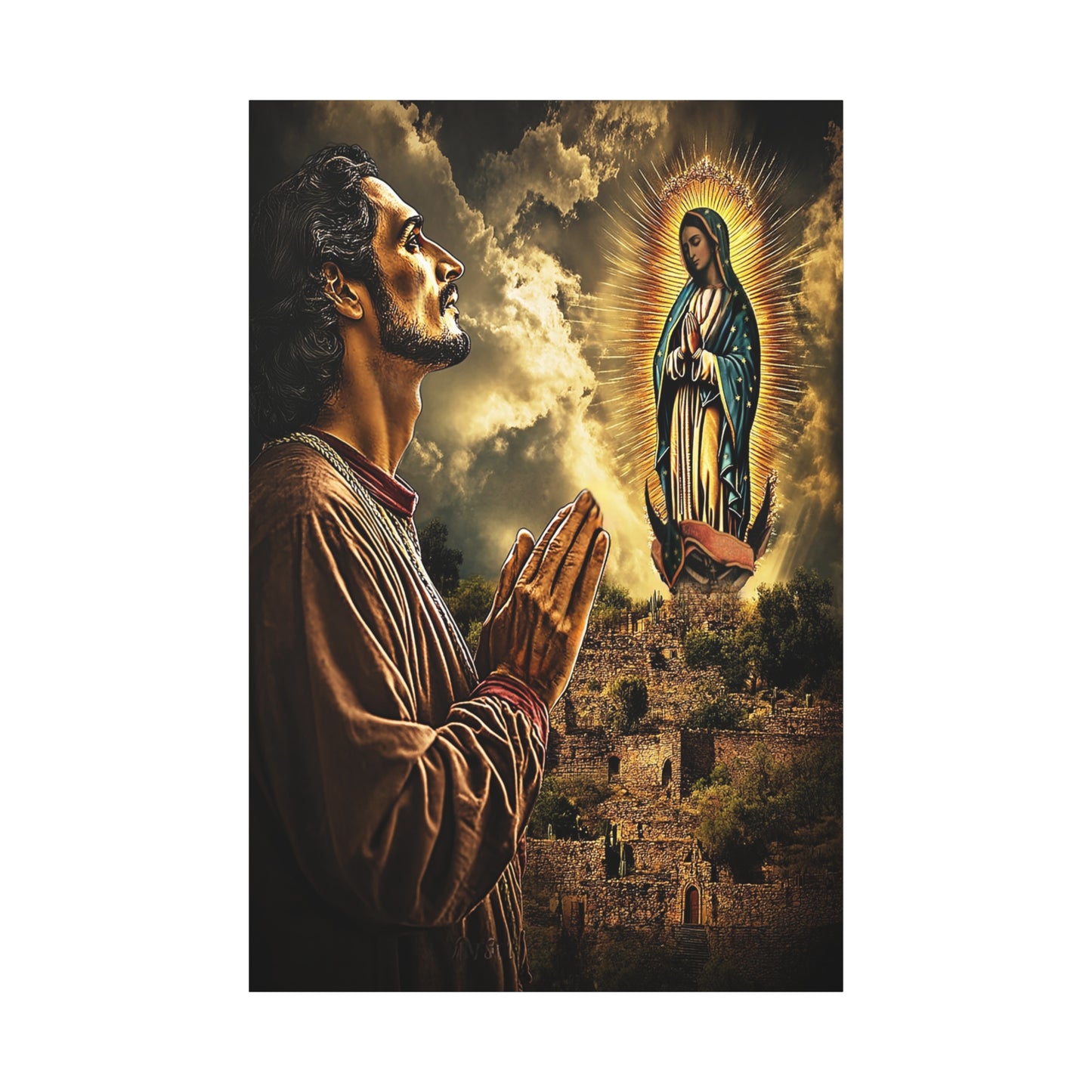 St. Juan Diego Our Lady of Guadalupe Catholic Canvas Wall Art, Christian Decor