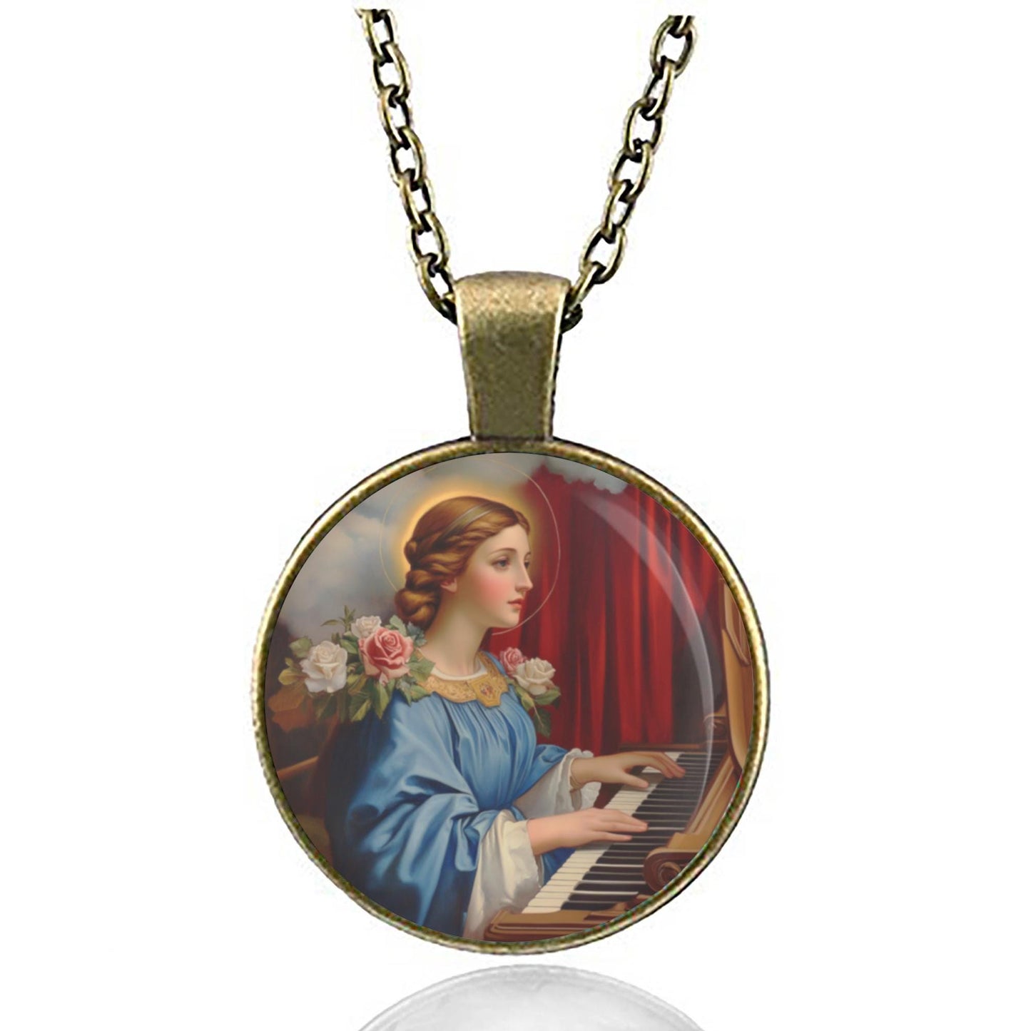 St. Cecilia Medal Pendant Christian Religious Jewelry Necklace Silver/Bronze