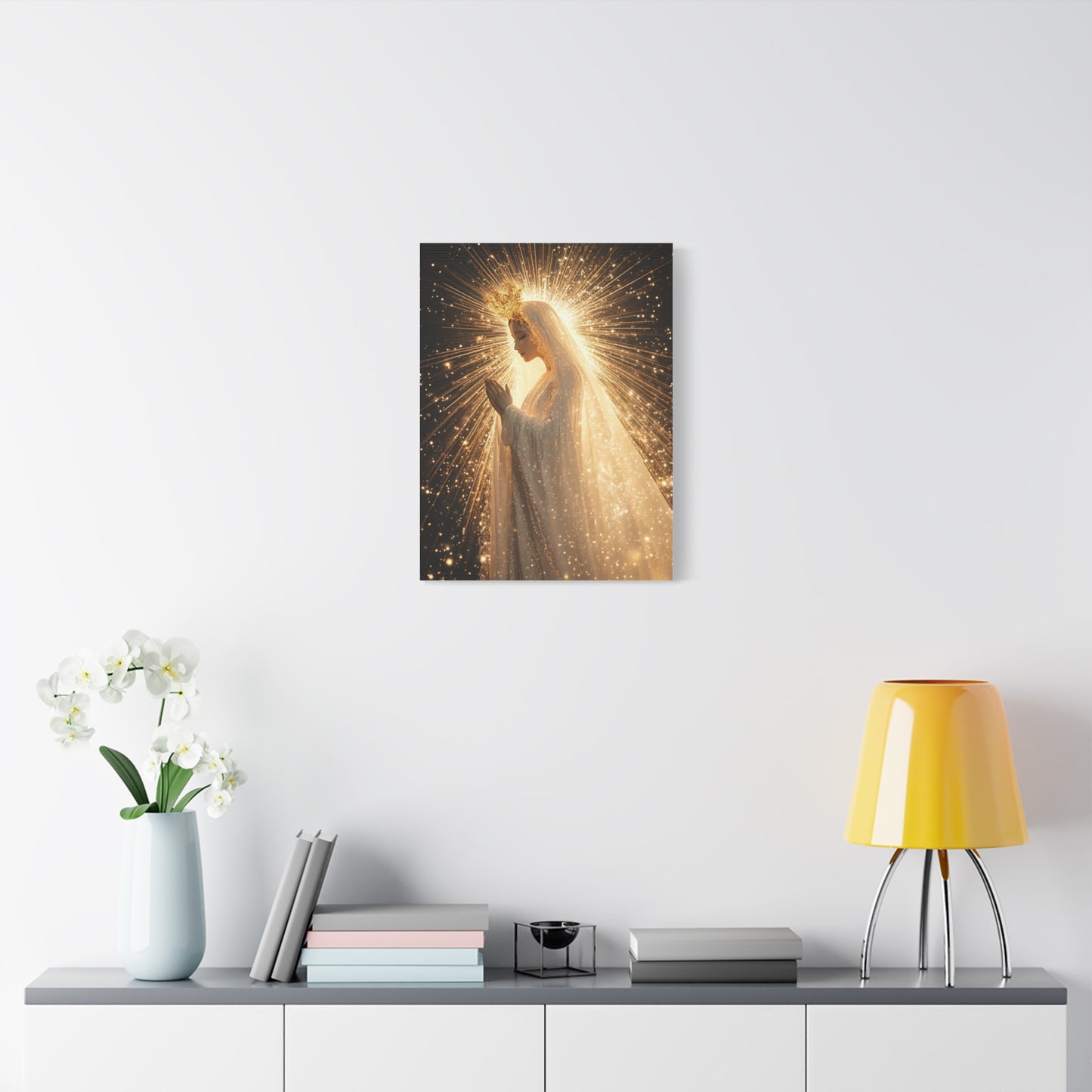Mother Mary Starry Night Sky Catholic Canvas Wall Art, Christian Decor