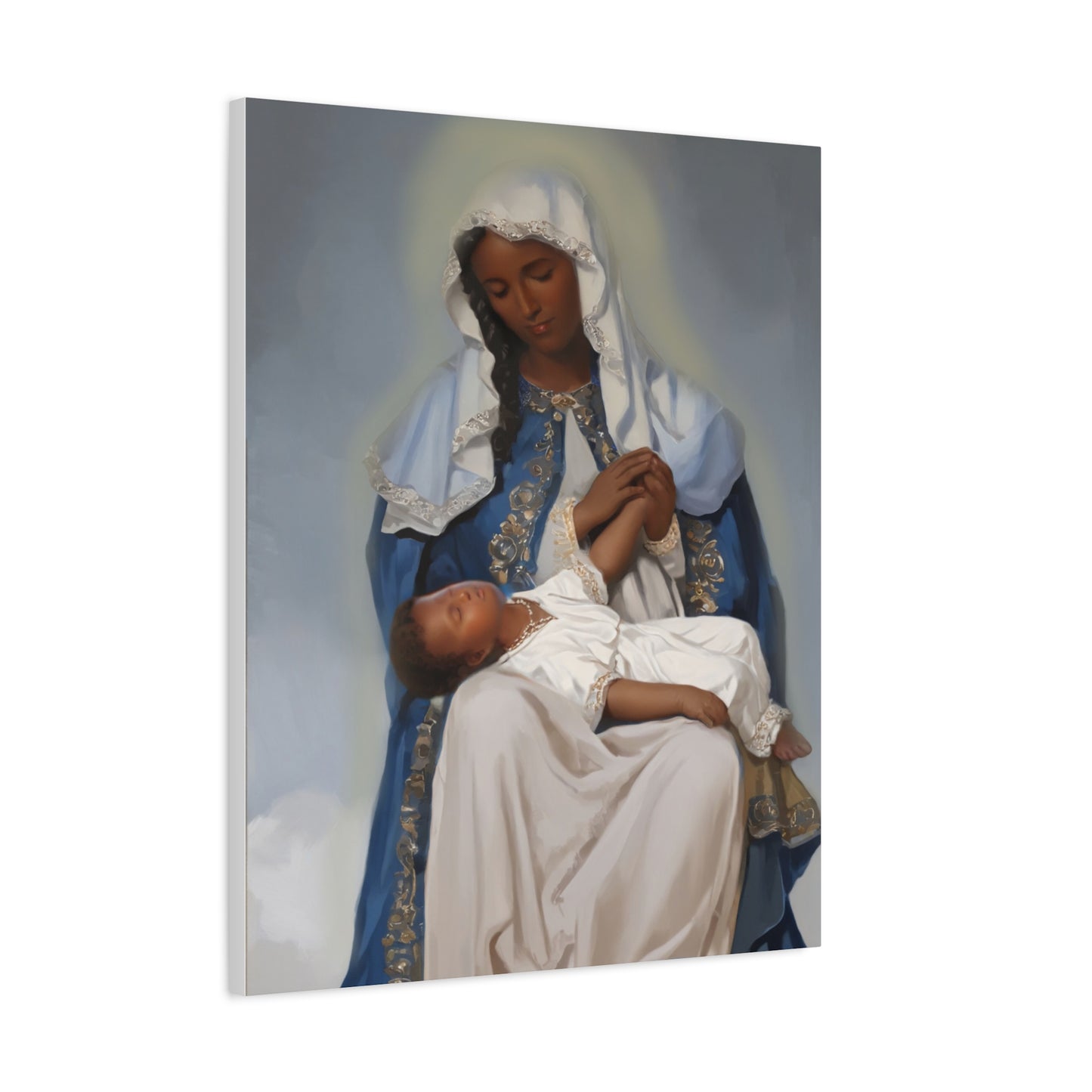 Our Lady Providence Mary Brown Skin Catholic Canvas Wall Art, Christian Decor