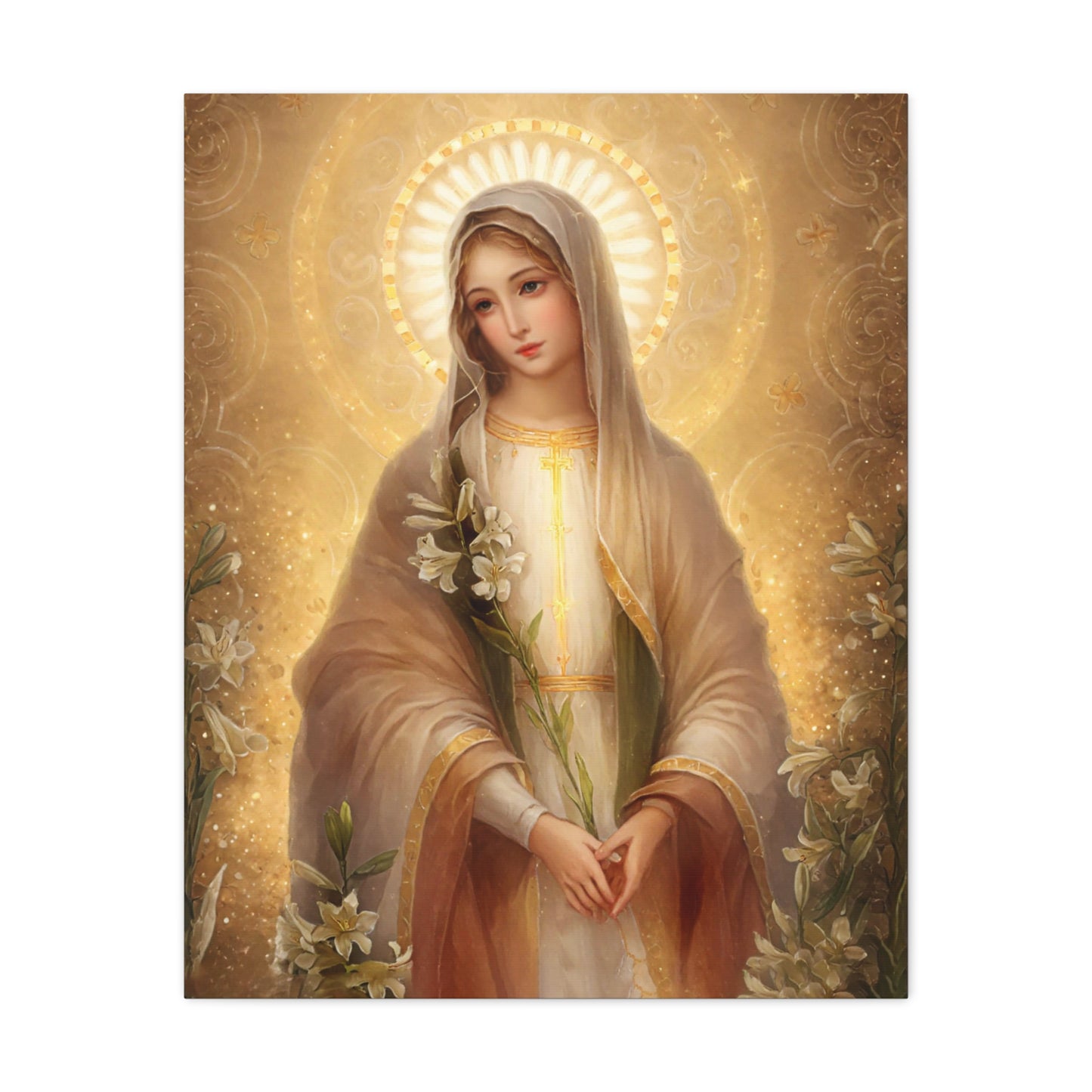 Ready to Hang - Mother Mary Our Lady of the Lilies Catholic Canvas Wall Art, Christian Decor
