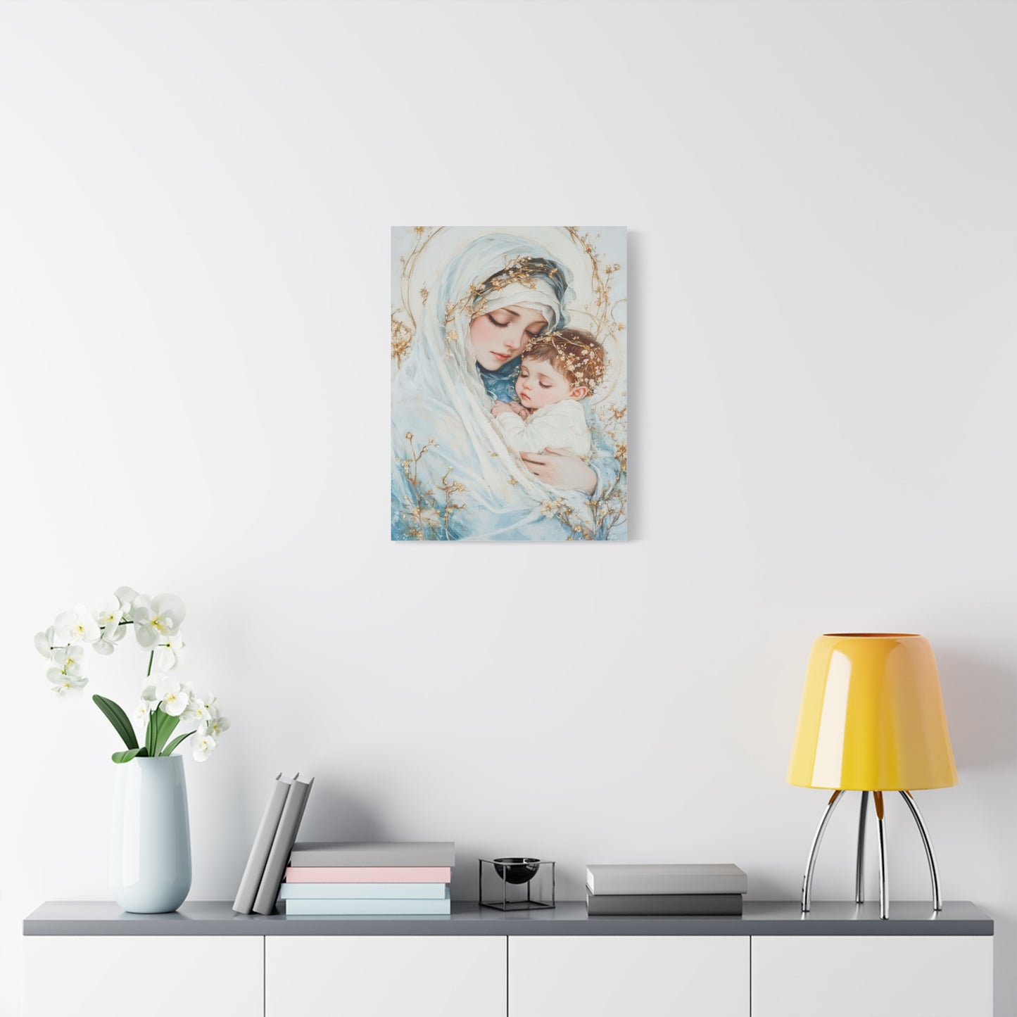 Holy Mother with Baby Jesus Catholic Canvas Wall Art, Christian Decor