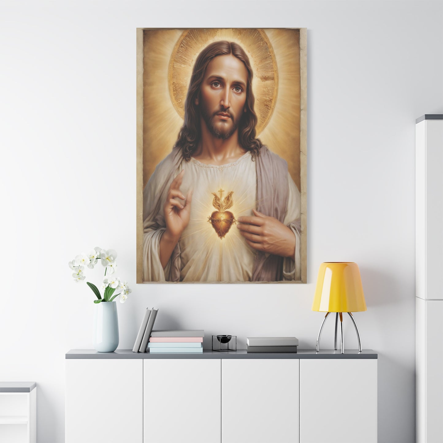 Jesus Christ Sacred Heart Catholic Canvas Wall Art, Christian Decor