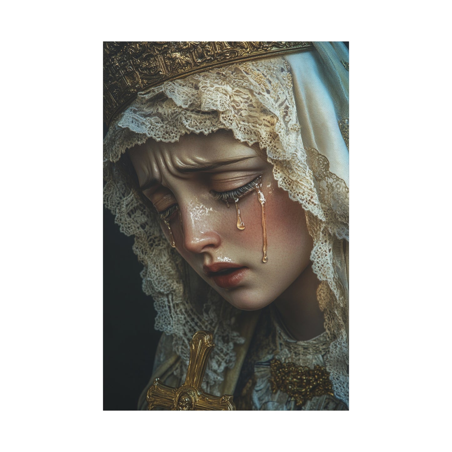 Sorrowful Mary - Holy Mary with Tears Catholic Canvas Wall Art, Christian Decor