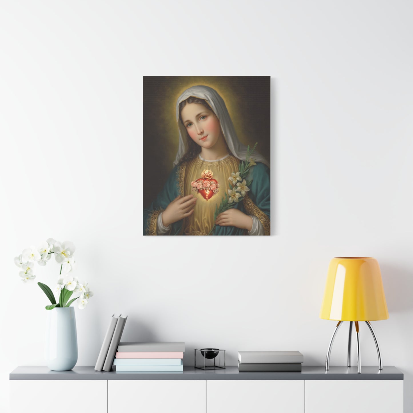 Immaculate Heart Mary Catholic Canvas Wall Art, Christian Decor