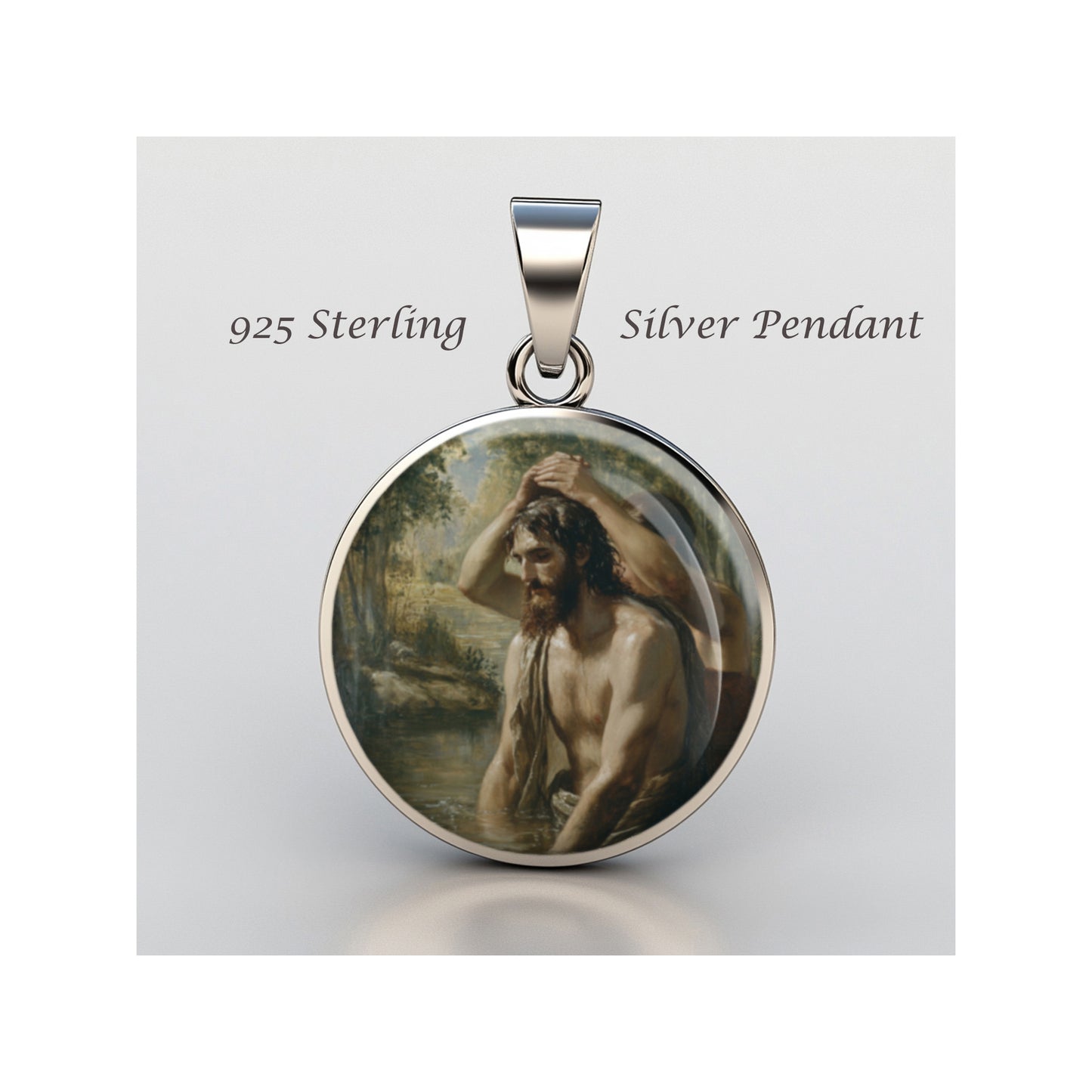 Saint John The Baptist Baptizing Jesus Catholic sterling silver 925 Medal Patron image 0