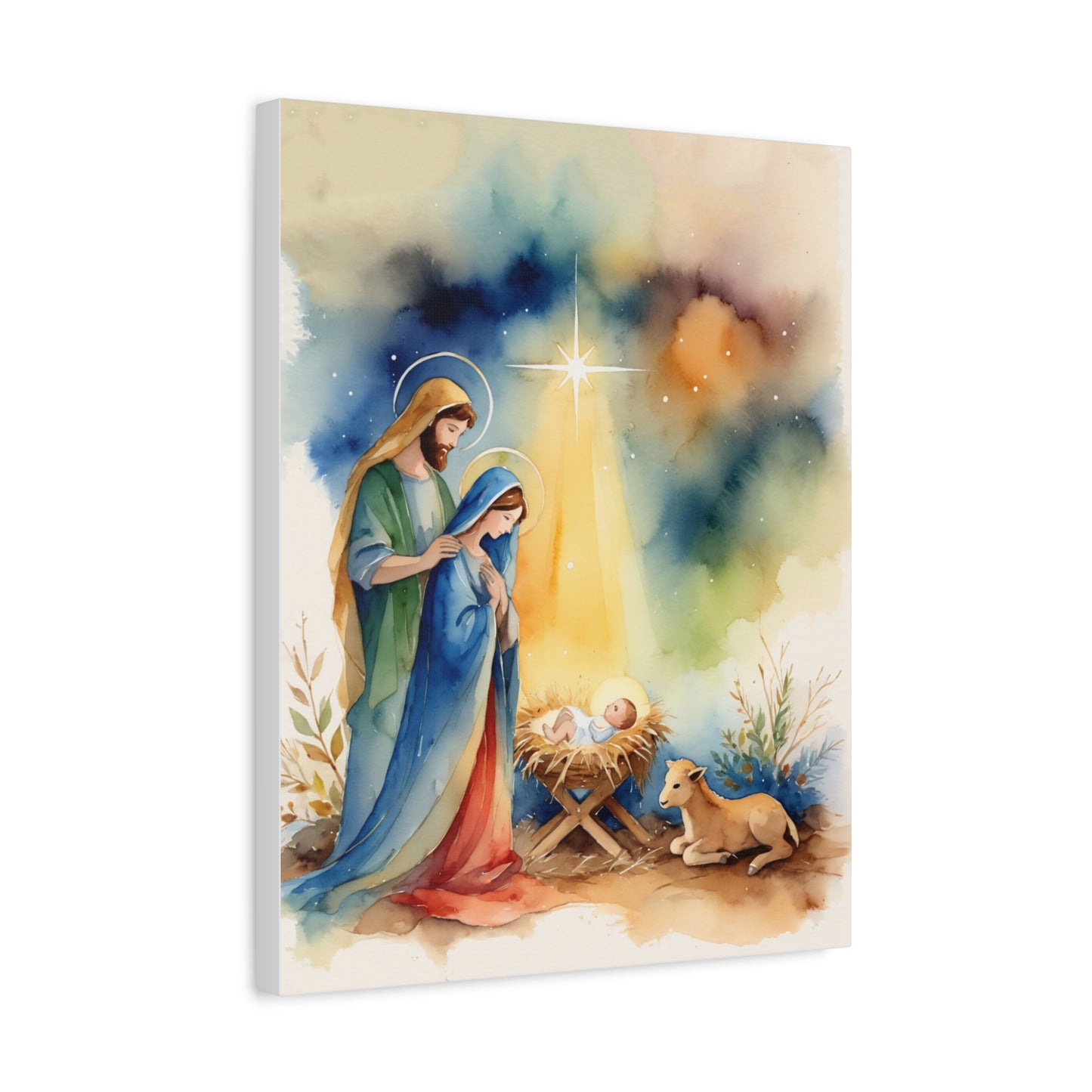 Nativity Scene Holy Family Canvas Wall Art, Christian Decor