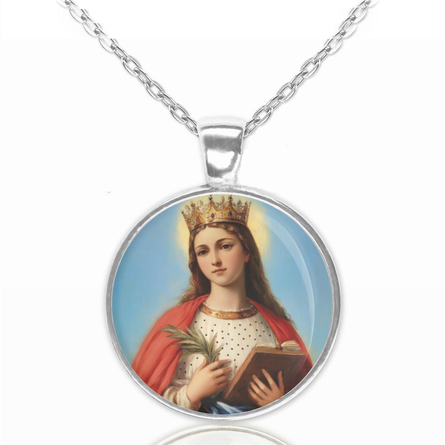 Saint Dymphna Necklace Catholic Pendant Round Medal