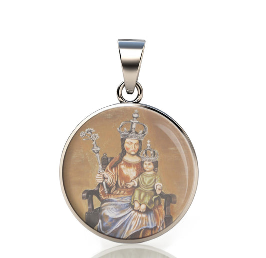 Our Lady Europe And Patroness Of Gibraltar 925 Sterling Silver Round Pendant Christian Religious Medal Small 20mm
