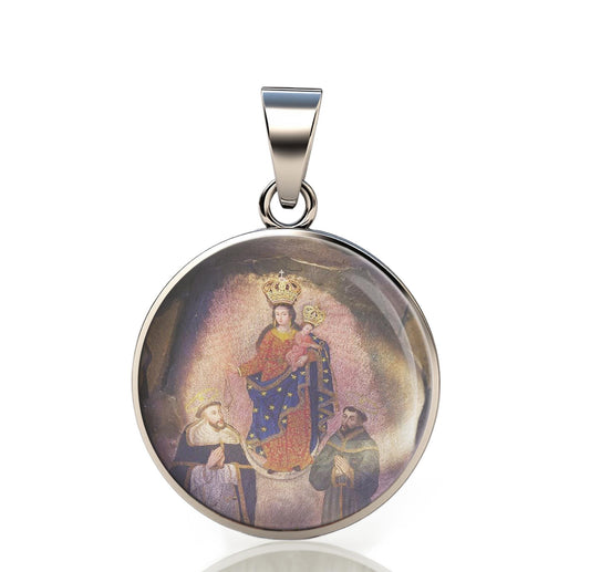 Our Lady Las Lajas 925 Sterling Silver Round Pendant Christian Religious Medal Small 20mm