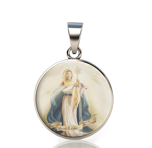 Our Lady Blessed Sacrament 925 Sterling Silver Round Pendant Christian Religious Medal Small 20mm