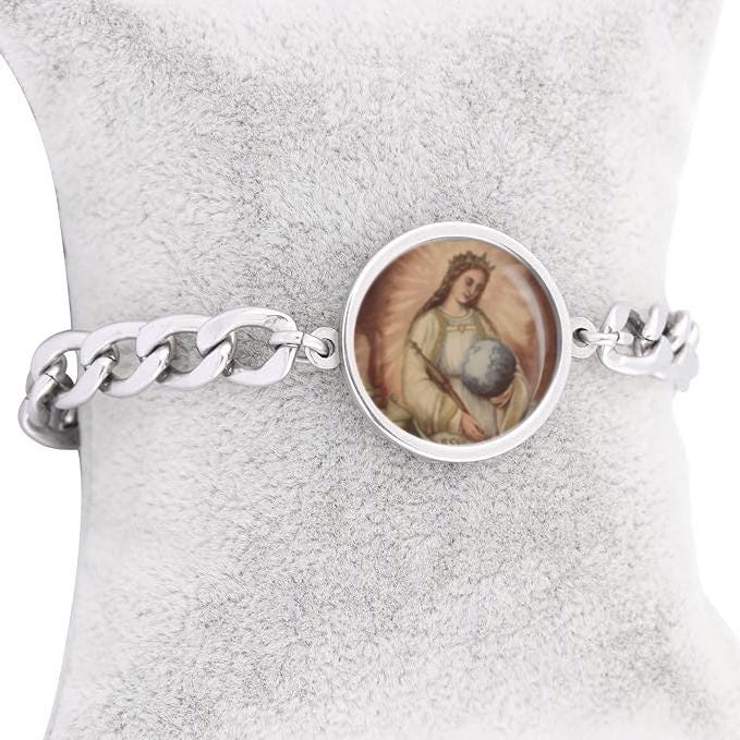 Our Lady Regina Word Curb Bracelet Gold or Silver tone Religious Jewelry Simple Chain
