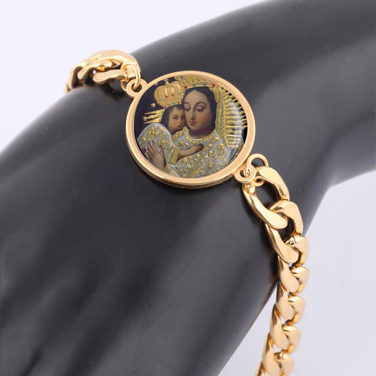 Our Lady Consolation In Gorka Duchowna, Poland Curb Bracelet Gold or Silver tone Religious Jewelry Simple Chain