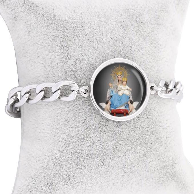Our Lady Arabia Mary Curb Bracelet Gold or Silver tone Religious Jewelry Simple Chain