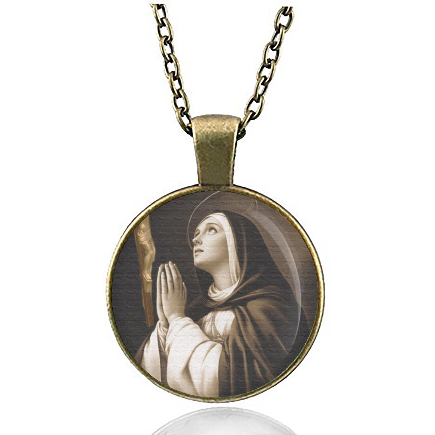 St. Teresa of Avila Religious Necklace Catholic Silvertone Medal Pendant Religious Jewelry