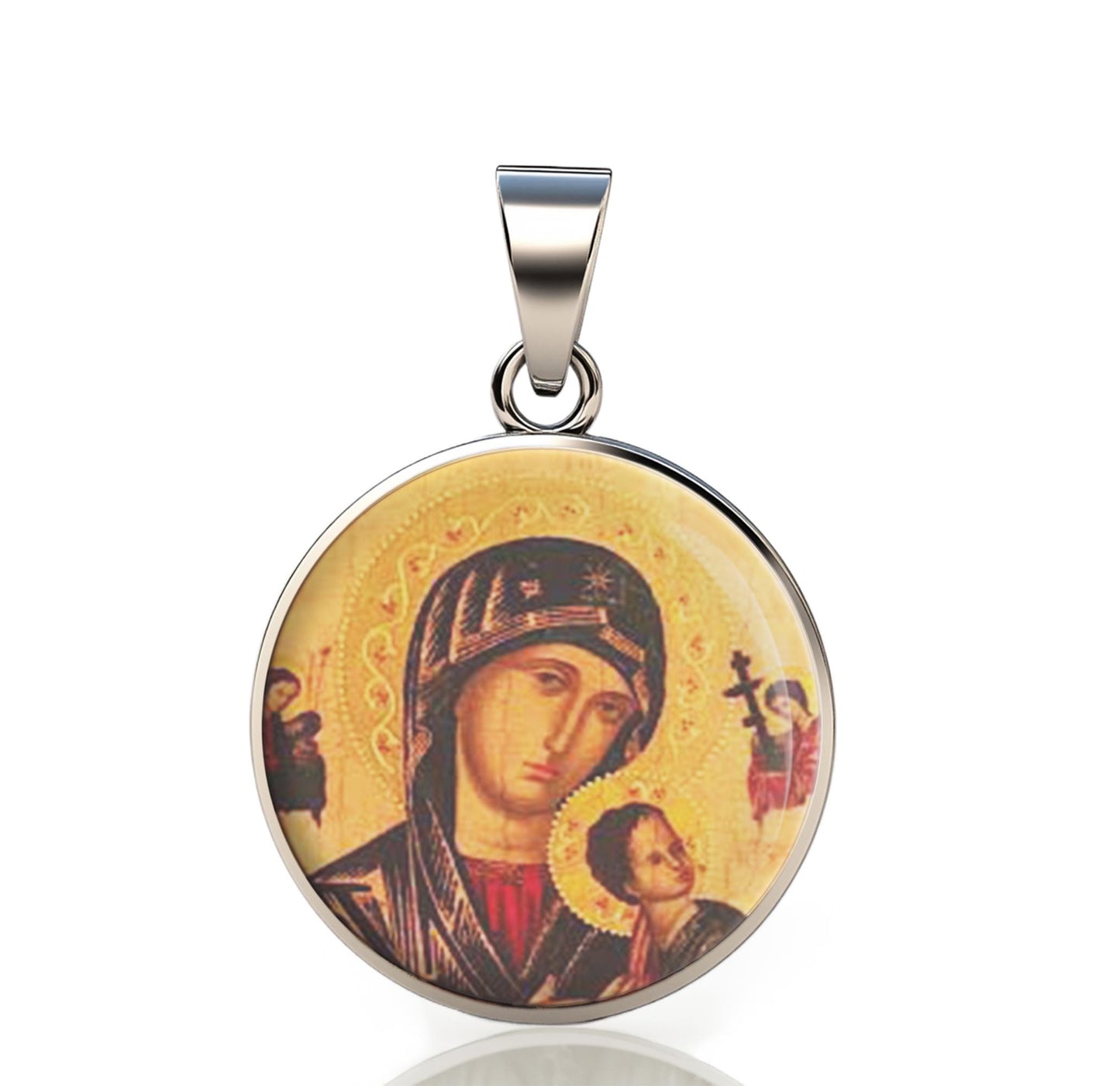 Our Lady Perpetual Help 925 Sterling Silver Round IV Pendant Christian Religious Medal Small 20mm