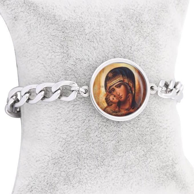 Our Lady Mother Of Jesus Curb Bracelet Gold or Silver tone Religious Jewelry Simple Chain