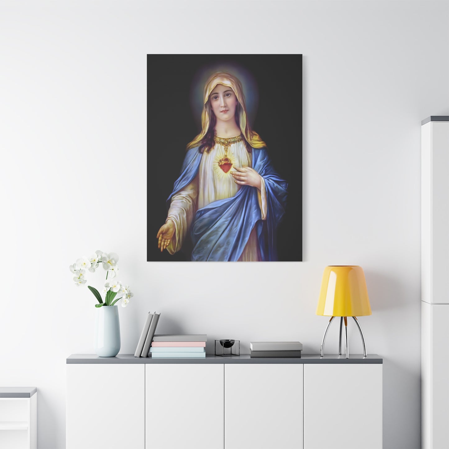 Immaculate Heart Mother Mary - Catholic Canvas Wall Art, Christian Decor