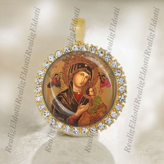 Our Lady of Perpetual Help / Our Lady of Perpetual Succour Christian Catholic Gold Tone Medal Pendant Jewelry