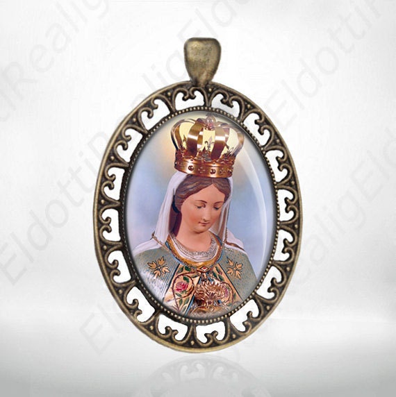 Our Lady Of The Rosary Catholic Medal, Religious Jewelry Pendant Oval Bronze