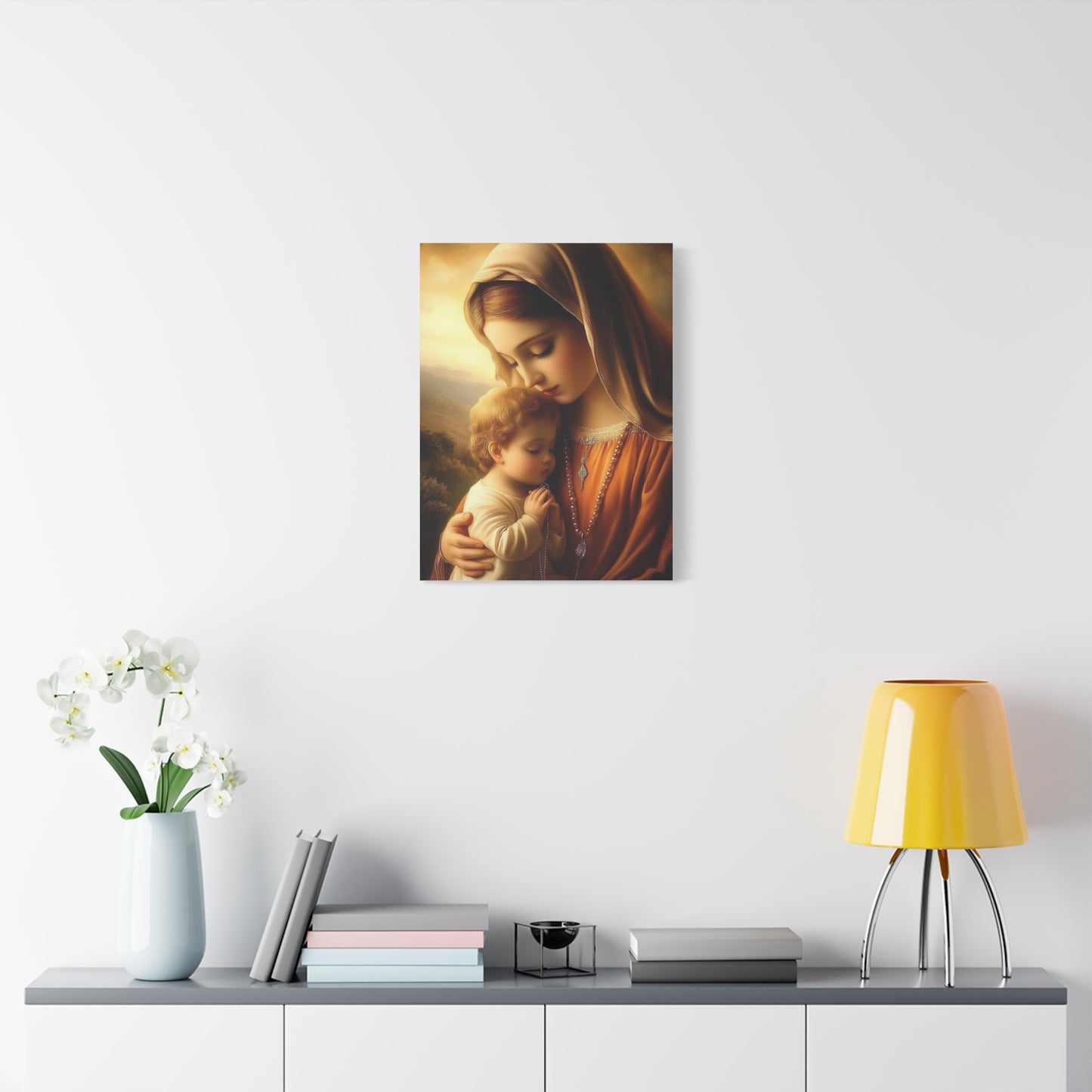 Mother Mary and Baby Jesus Catholic Canvas Wall Art, Christian Decor
