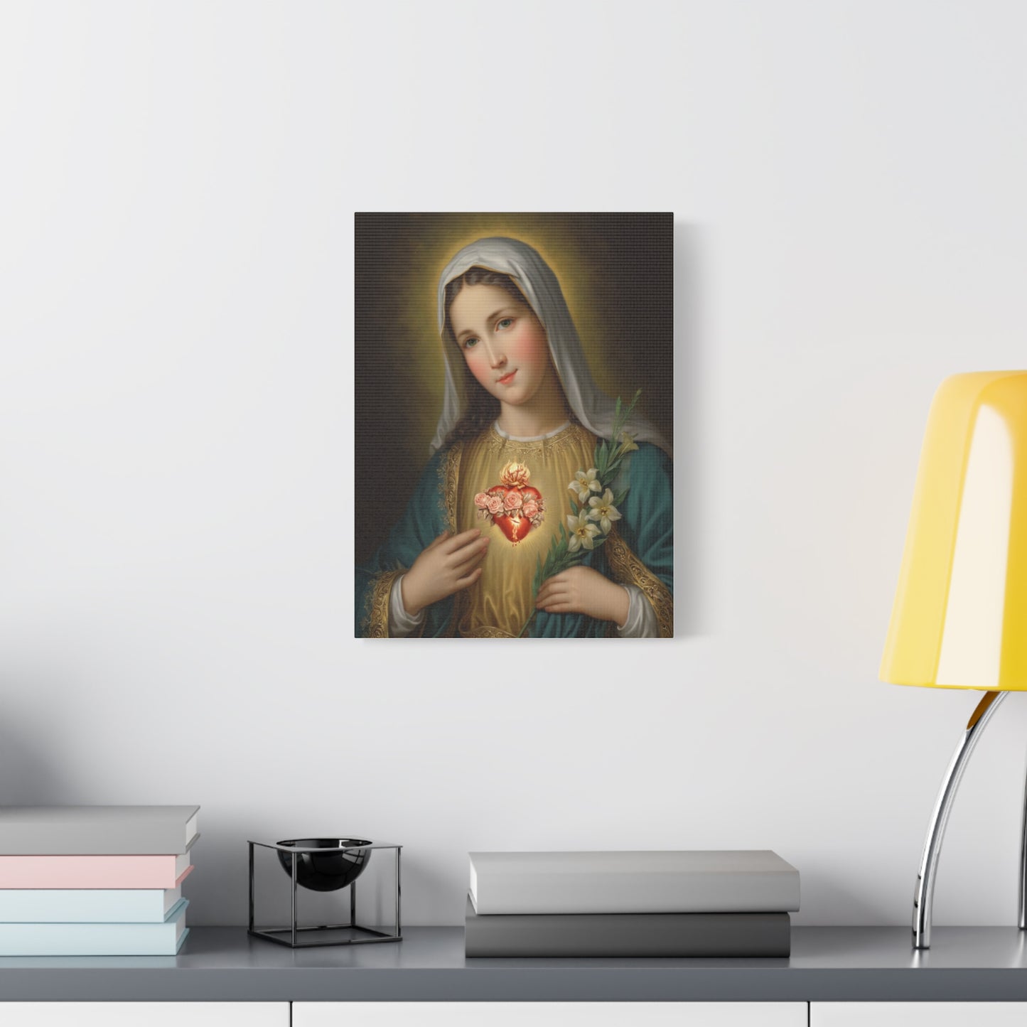 Immaculate Heart Mary Catholic Canvas Wall Art, Christian Decor