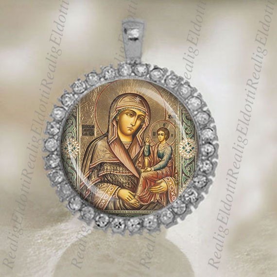 The Theotokos Virgin Hodegetria Our Lady of the Way Religious Christian Orthodox Icon Gold / Silver Tone Medal Pendant Jewelry