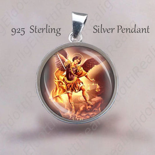 St. MICHAEL The ARCHANGEL Religious Christian Pendant. Sterling Silver 925 Pendant 20mm. Protection Saint Silver Medal For Necklace