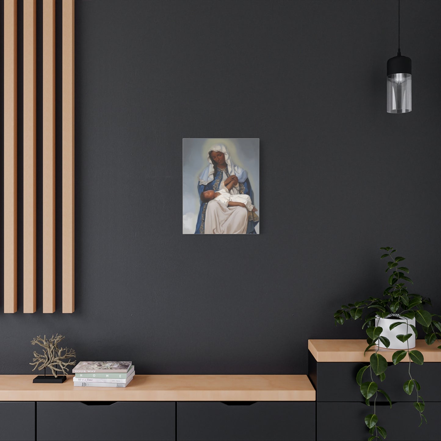 Our Lady Providence Mary Brown Skin Catholic Canvas Wall Art, Christian Decor