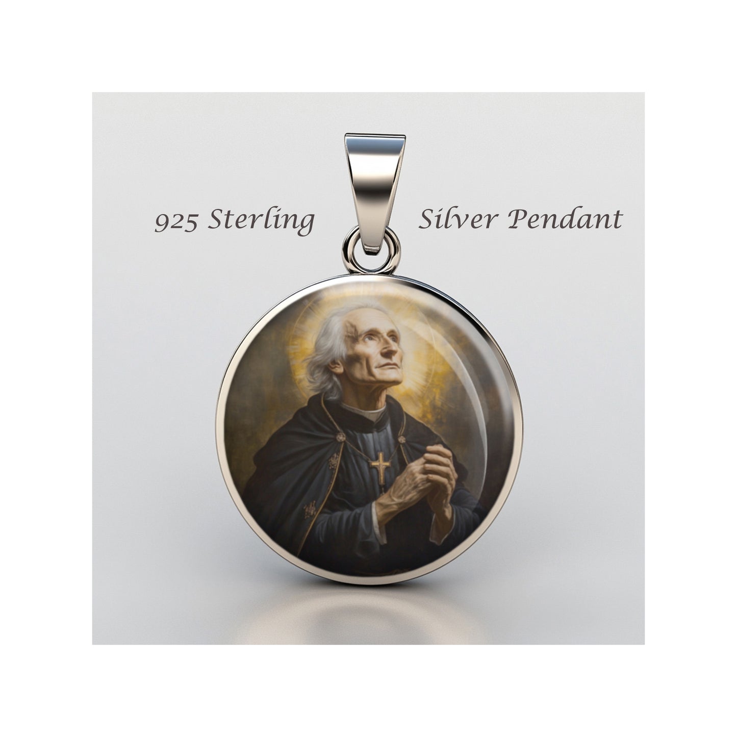 Saint John Vianney Catholic sterling silver 925 Christian Medal Patron Pendant image 0